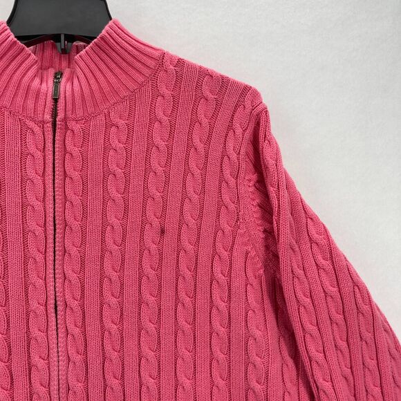 L.L. Bean Chunky Cable Knit Full Zip Sweater Women's 2X Pink Mock Neck Preppy - Picture 3 of 12